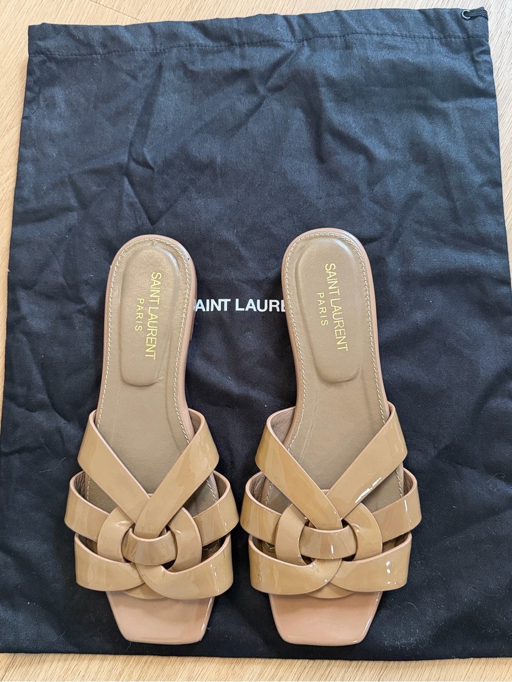 Saint Laurent Tribute Patent Leather Slides Mules Sandals 35